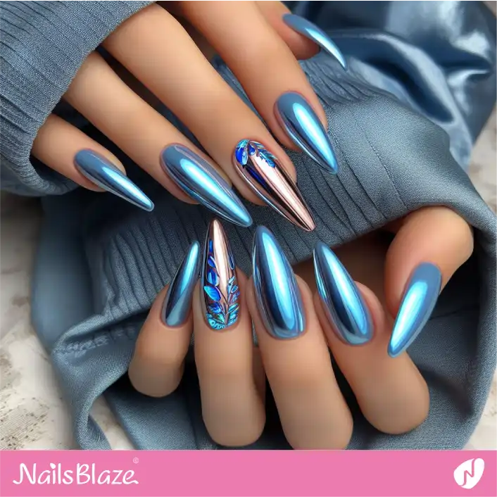 Elegant X Long Blue Nails | Foil Nail Art - NB4074